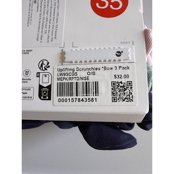 New Lululemon Uplifting Scrunchies With Bow 3 Pack Multi MEPK/RPTD/NISE Logo Nwt - Picture 2 of 3